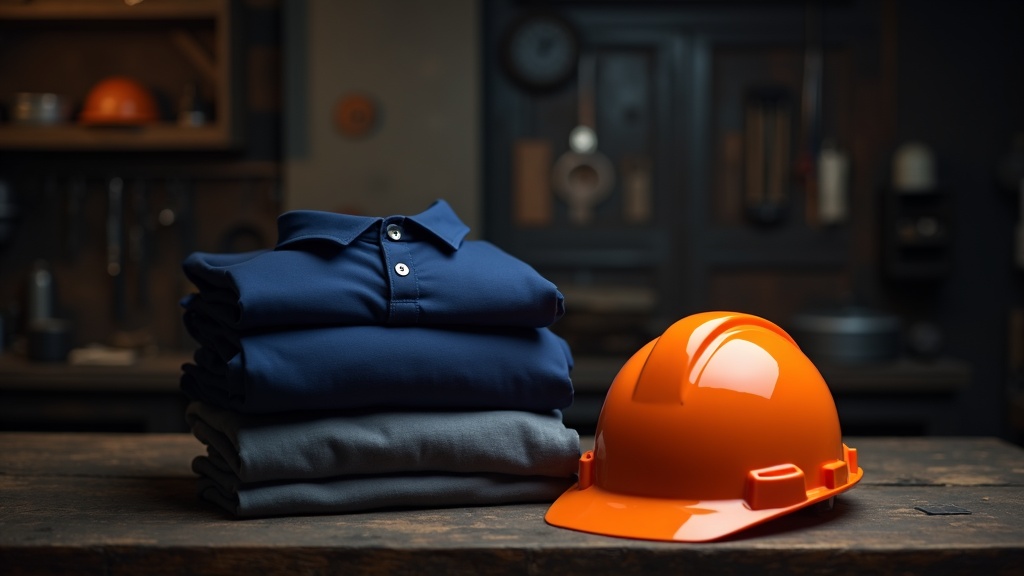 Stack of branded workwear products ready for shipment.